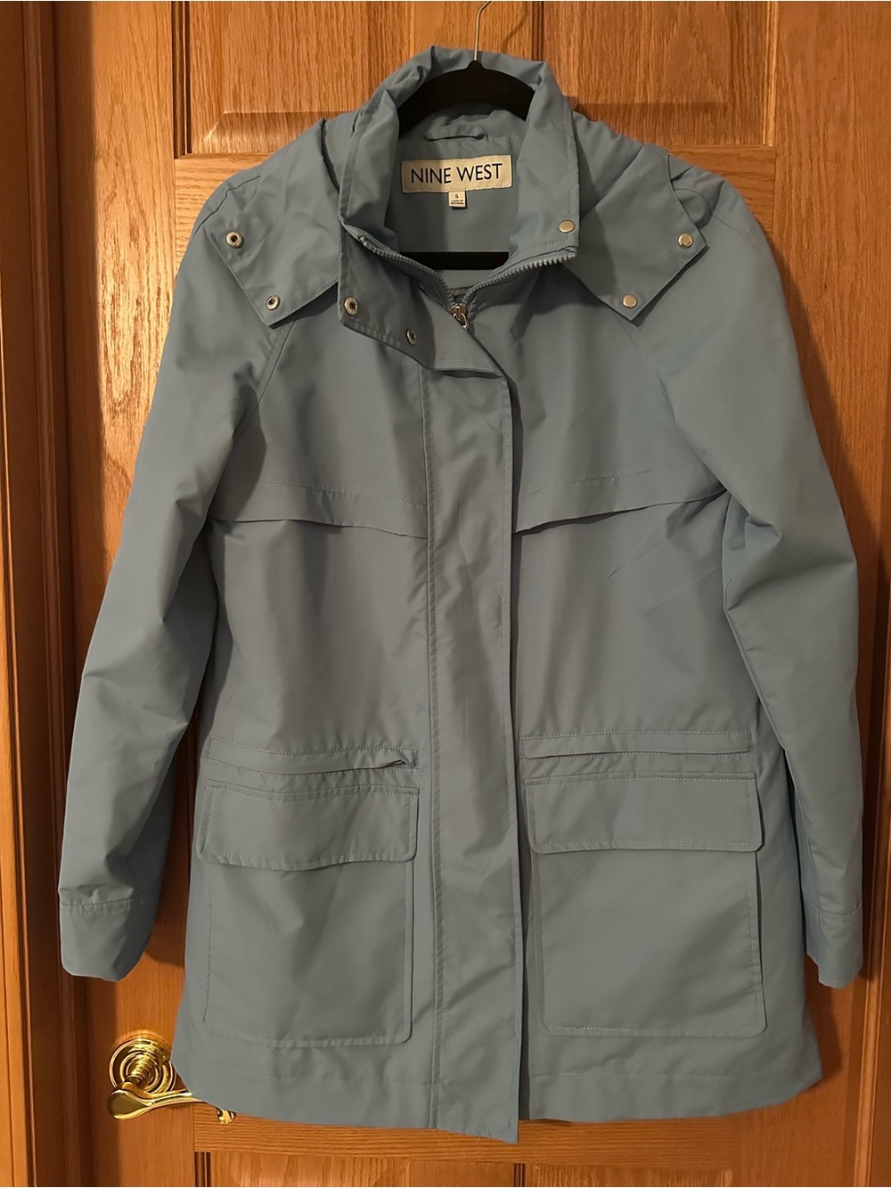 Nine West Light Blue Hooded Trench Coat
